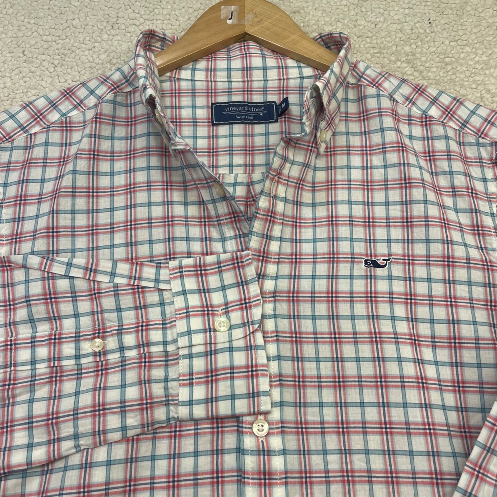 Vineyard Vines Button Down Mens M White Plaid 1W012216 Classic Fit Whale Logo